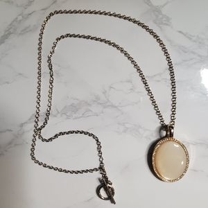 Large White Pendant with Long Gold Chain